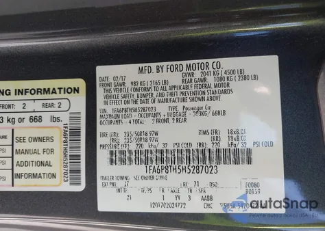 2017 Ford Mustang Ecoboost z USA, uszkodzony, nr VIN 1FA6P8TH5H5287023